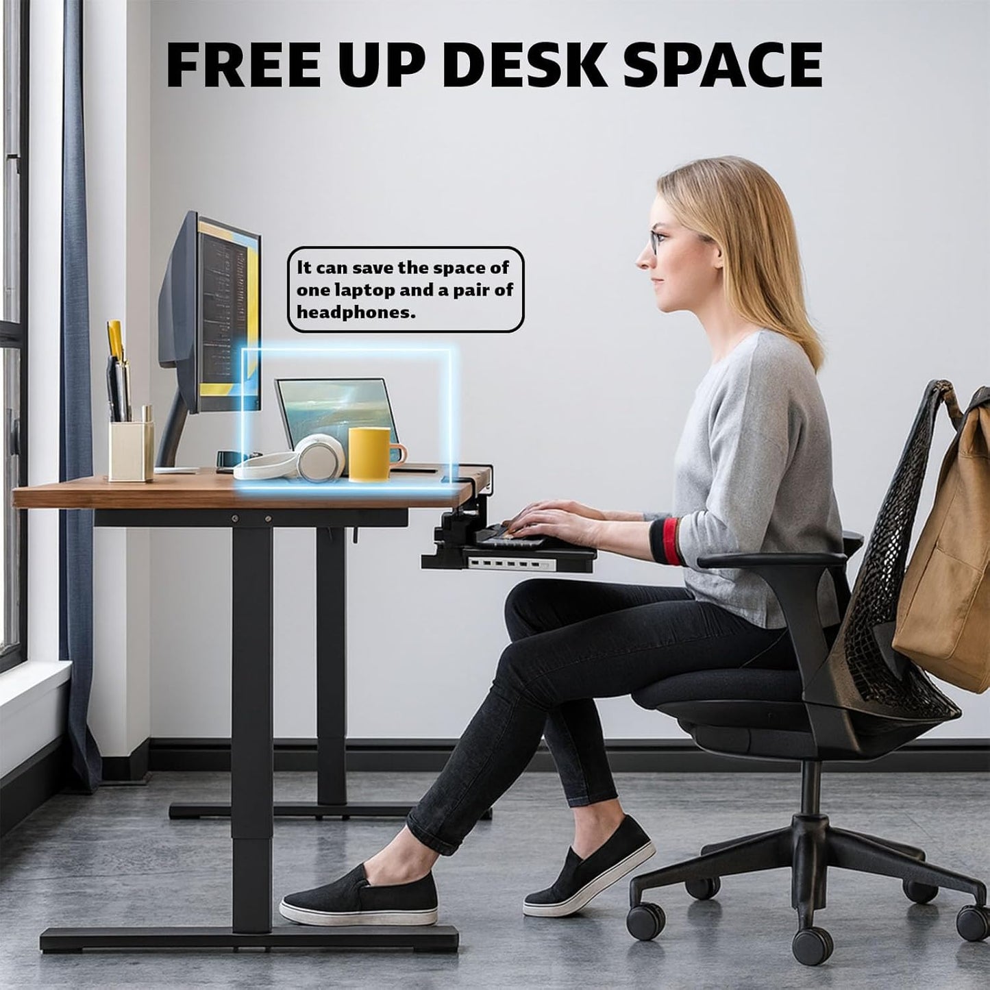 Large Keyboard Tray That Slides Out from Under The Desk, Pull Out with Adjustable C-clamp, 25.6 (31.5 Including Clamps) x 9.8 Inch Computer Keyboard Drawer Mouse Tray for Typing, Black