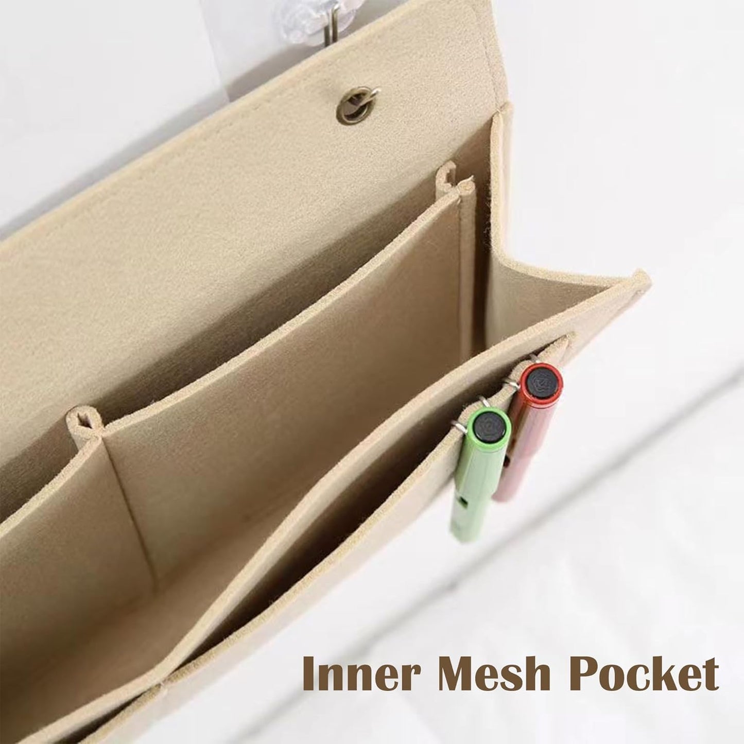 Bedside Caddy, 5 Pockets Felt Bedside Storage Organizer, Hanging Storage Organizer for Home Bedroom Living Room College Dorm Bed Water Bottles, Magazines, Phone, Glasses (Gray)