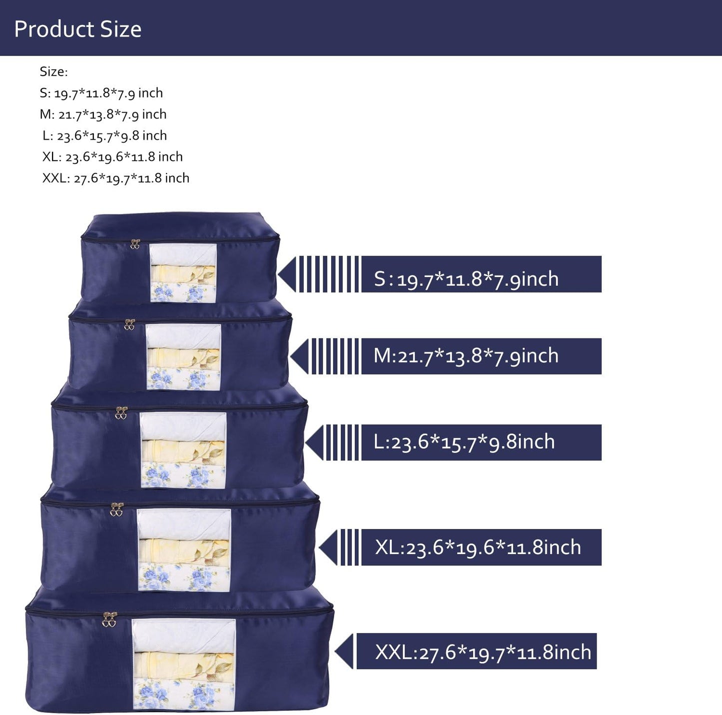 Comforter Storage Bags Pack of 2,Pillow Beddings/Blanket Clothes Organizer Storage Containers with Zippers,Breathable and Moistureproof(Navy blue 2pcs, XXL)
