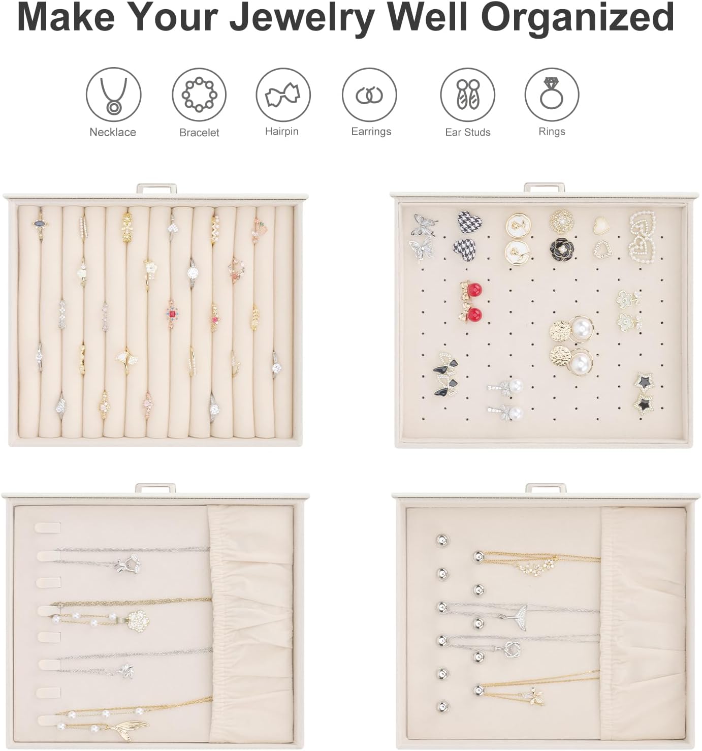 DesignSter Jewelry Box Organizer, Jewelry Box for Women, PU Jewelry Organizer Display Case with Side Drawers, Jewelry Storage for Earring Necklace Ring Bracelet Watch