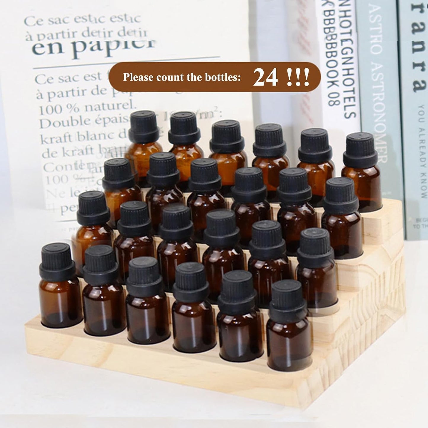 Essential Oil Display Stand 4 Tier Essential Oil Holder Solid Wood Essential Oil Rack for 24 Bottles Tabletop Display Holder Bottle Organizer for 5-20ml Bottles Display for Essential Oils
