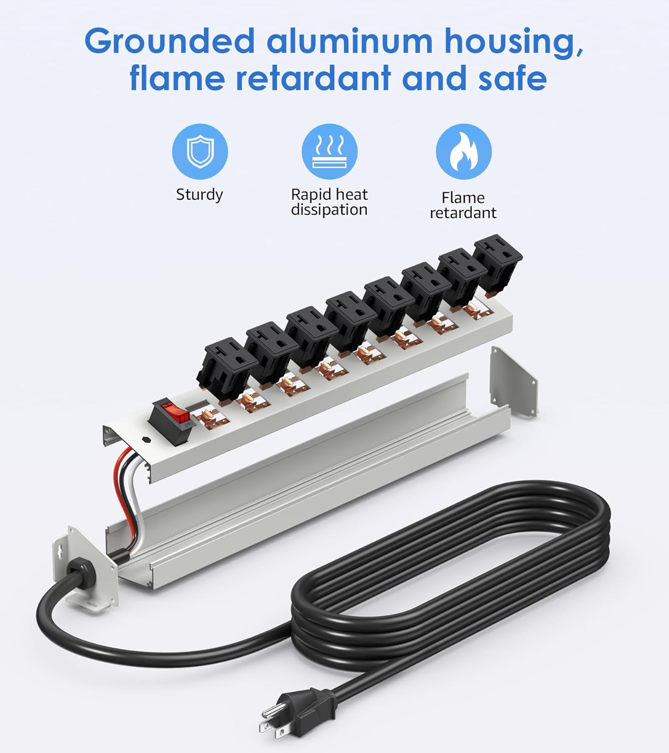 CCCEI 2-Pack Corner Mount Angle Power Strip, Under Cabinet Heavy Duty 8 Outlets Power Strip 20Amp, Metal Desk Plug Surge Protector, Wall Mountable, for Garage, Shop, Kitchen. 6FT Extension Cord.