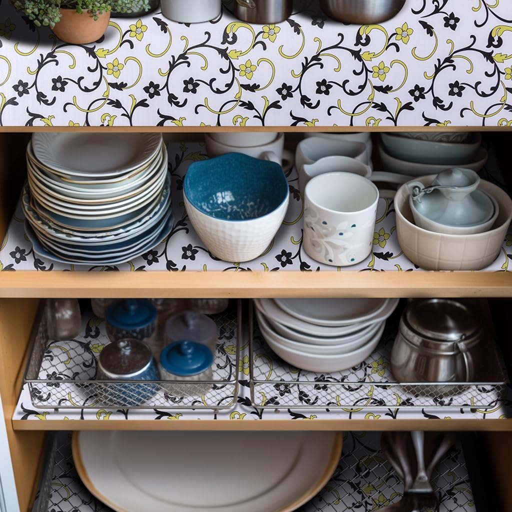 12" W x 120" L Floral Drawer and Shelf Liner for Cabinets, Non-Adhesive Strong Grip Non-Slip Flower Shelf Cabinet Kitchen Shelf Liners for Kitchen Cabinets