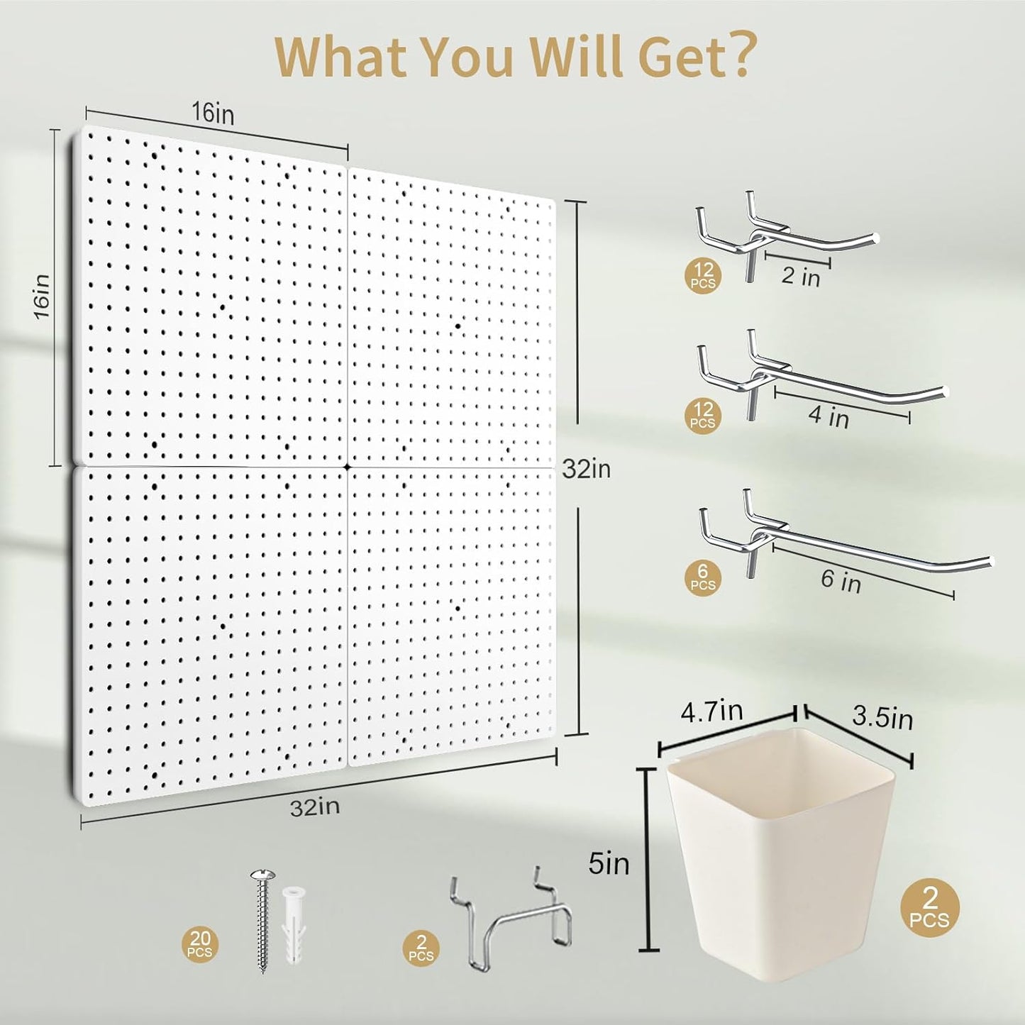FZK Peg board,Pegboard 32''*32'',White Pegboard 4pcs and 33 board Organizer Accessories,Pegboard Wall Organizer,Peg boards,Peg boards for Walls,ABS Plastic Craft Room Garage Kitchen office