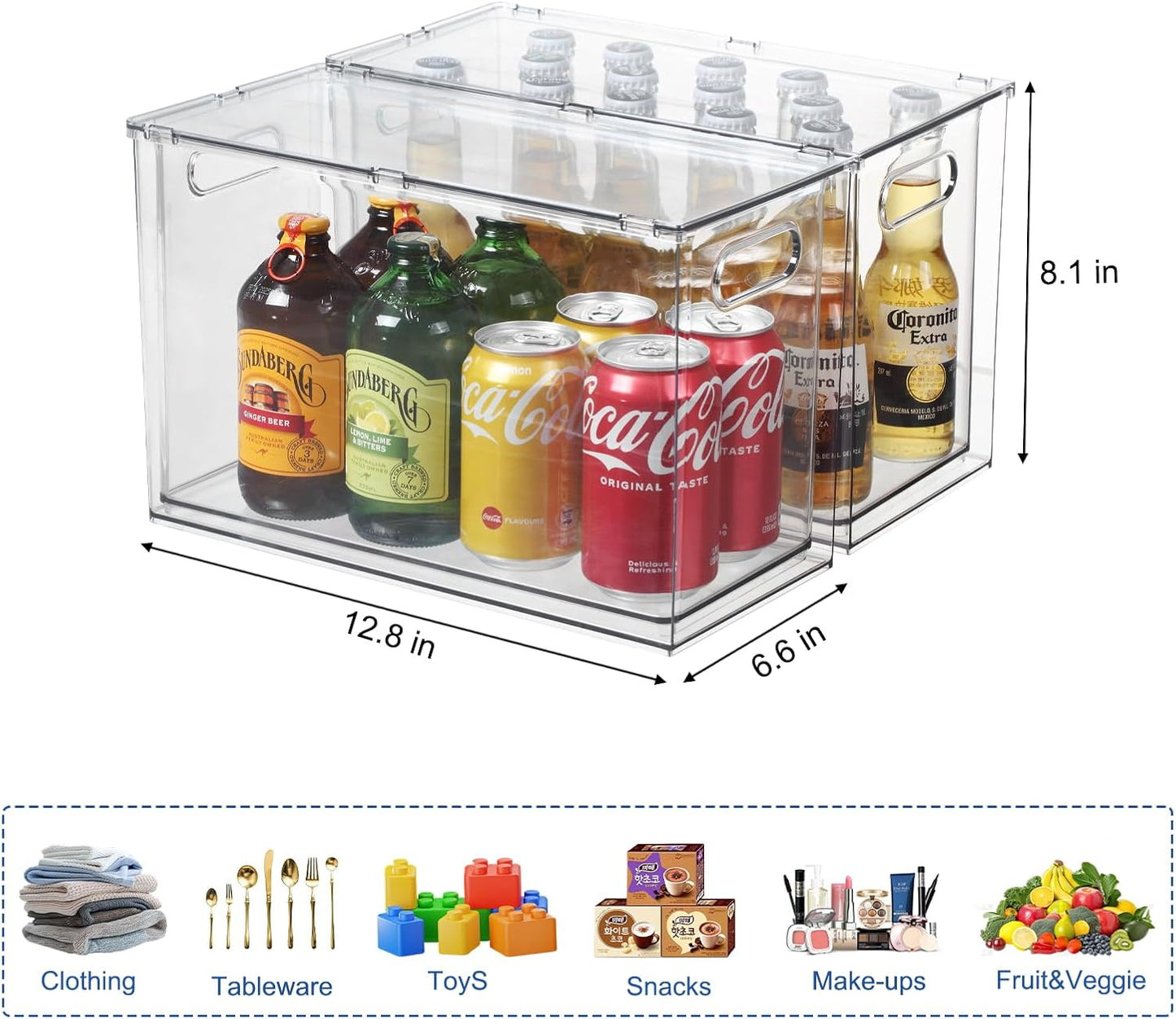 Fridge Drawer Pull Out Stackable Bins, Clear Refrigerator Stackable Organizers, Fridge Organizer Storage for Kitchen, Pantry, Vegetables, Fruits (2 Tall)