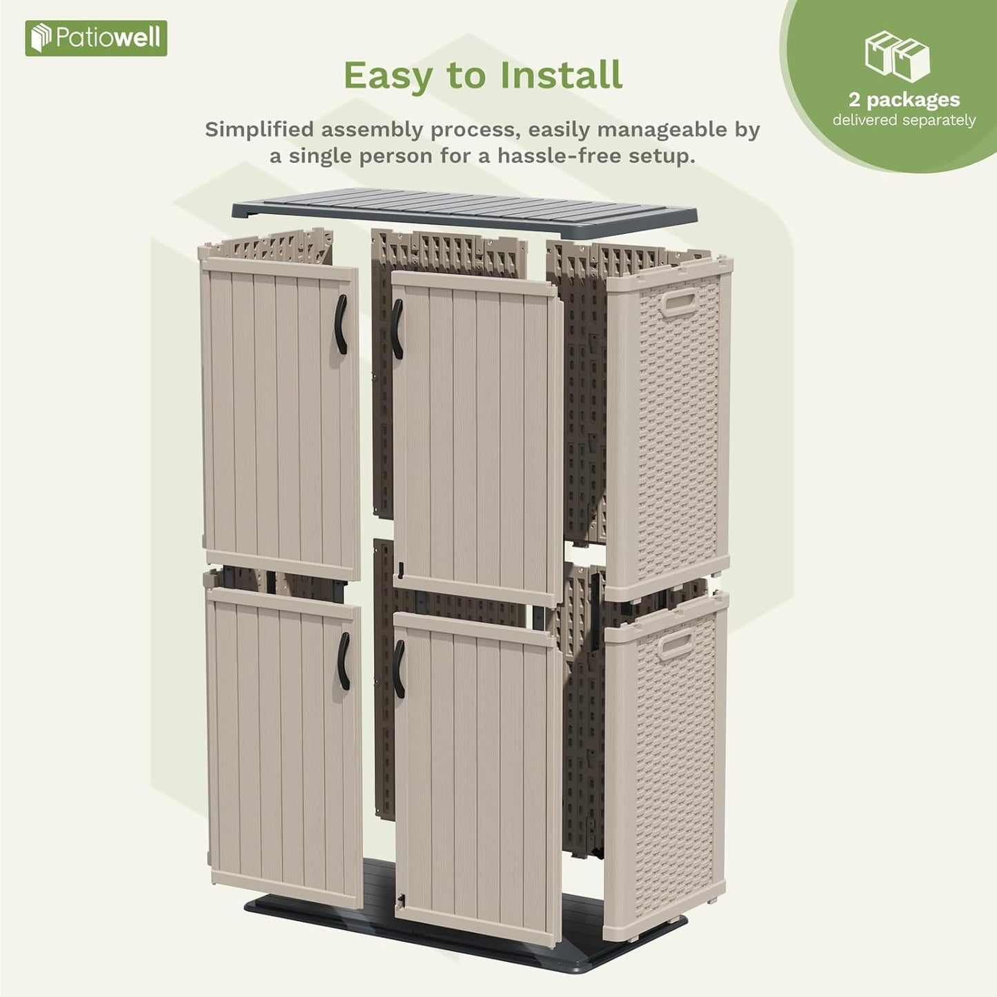 Patiowell 50 cu.ft Plastic Outdoor Storage Shed, Lockable Waterproof Resin Storage Cabinet Vertical Storage Shed for Garden Tools, Garbage Cans, Pool Supplies, Beige(Not Include Shelves)