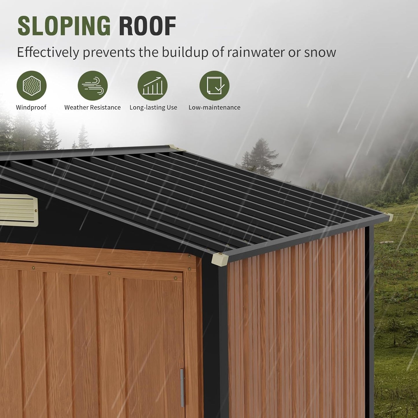 6x4 Ft Outdoor Metal Shed, Storage Garden Shed with Triple Lockable Doors & Vent, Multi-Used Shed for Backyard, Patio, Lawn and Tool & Bicycle Storage