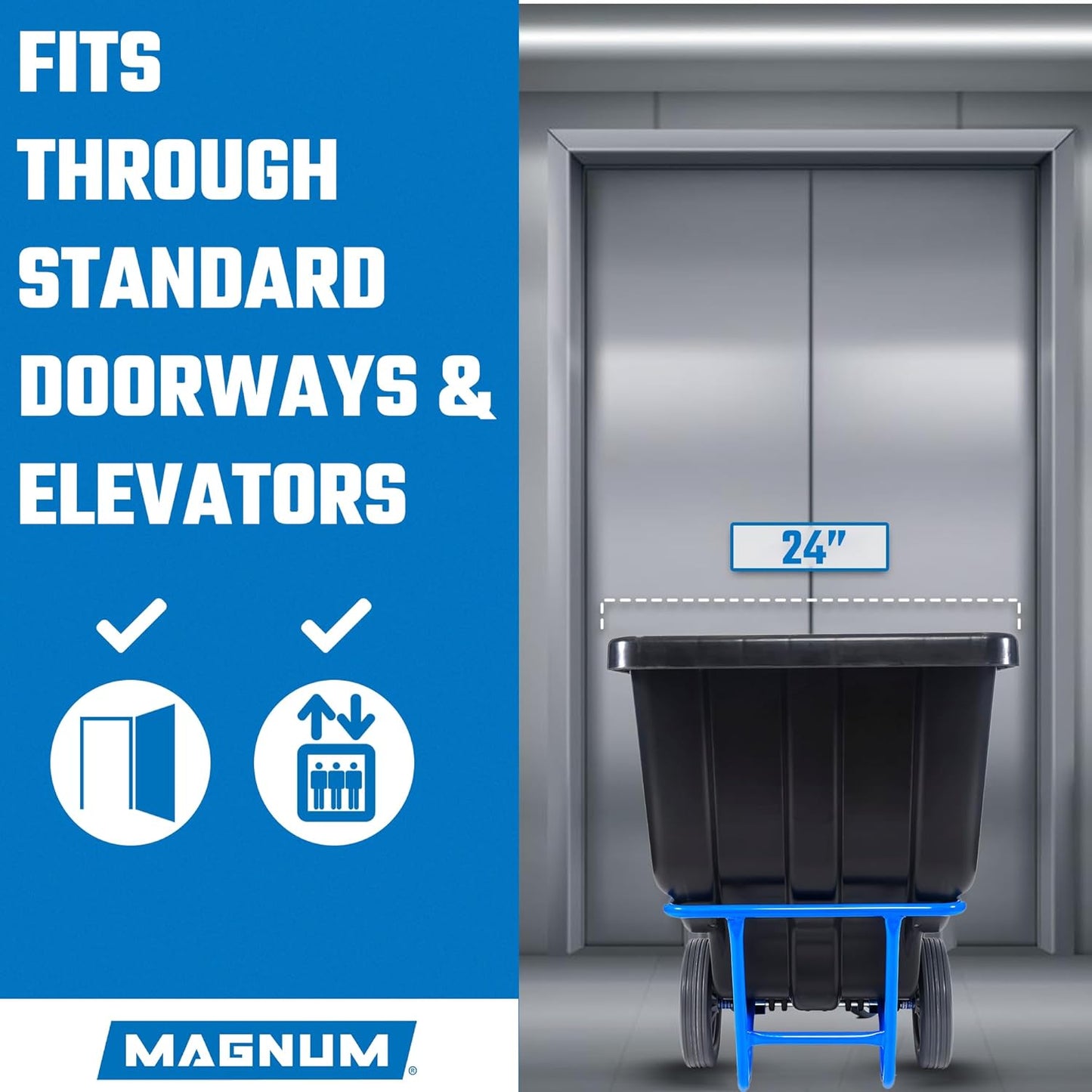 Tilt Truck, 1/2 Cu. Yd. Capacity Dump Cart with Non-Marking 12” Wheels & 5” Casters & Forklift-able Frame for Jobsites, 850 lbs, Trash Cart with Wheels DUC12T-F-NM