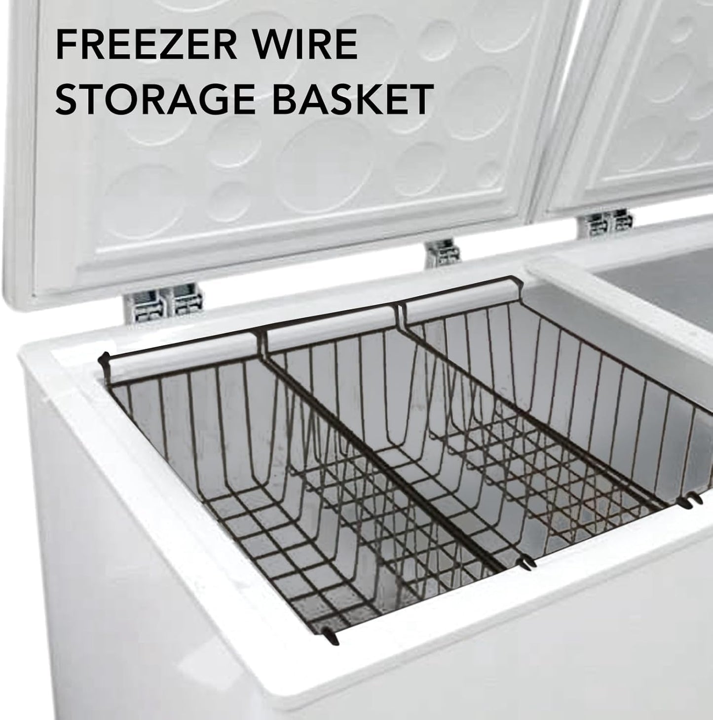 2PCS Freezer Organizer Bins, Steel Wire Freezer Basket with Handles Multifunctional Organizer Bin Stackable Metal Wire Baskets for Cabinet, Pantry, Closet (Black)