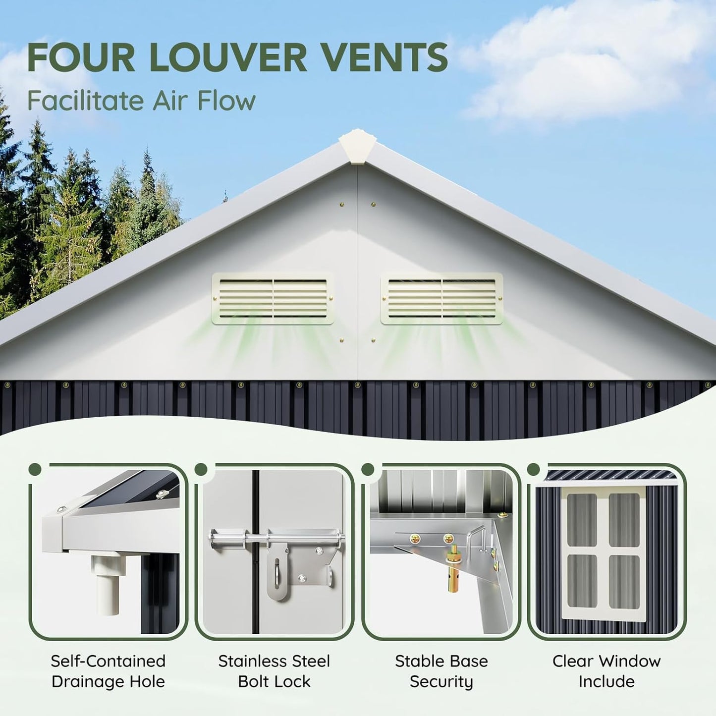 8x6 FT Outdoor Metal Storage Shed with Floor Frame, Double Doors, 1 Clear Window, Tool Shed for Garden, Patio, Backyard