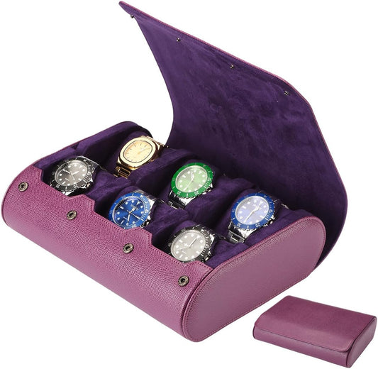 6 Watch Travel Cases for Men - Watch Roll 6 Slots Travel ﻿violet Multifunctional Watch Display Box Cabinet ，Christmas Gift for Man/Woman/Office, ﻿