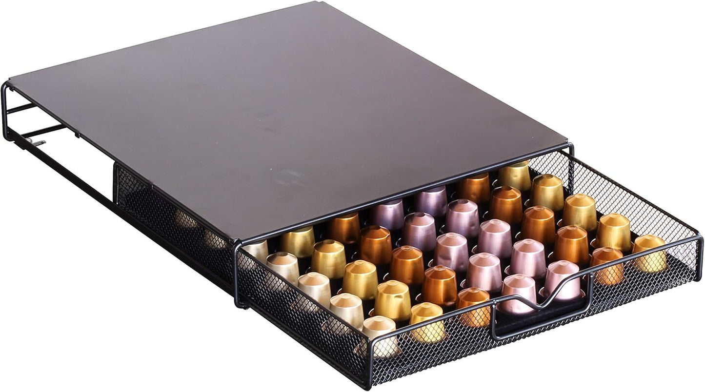 Deco Brothers OriginalLine Pod Holder Mesh Drawer, 56 Nespresso Capsule Organizer, Black