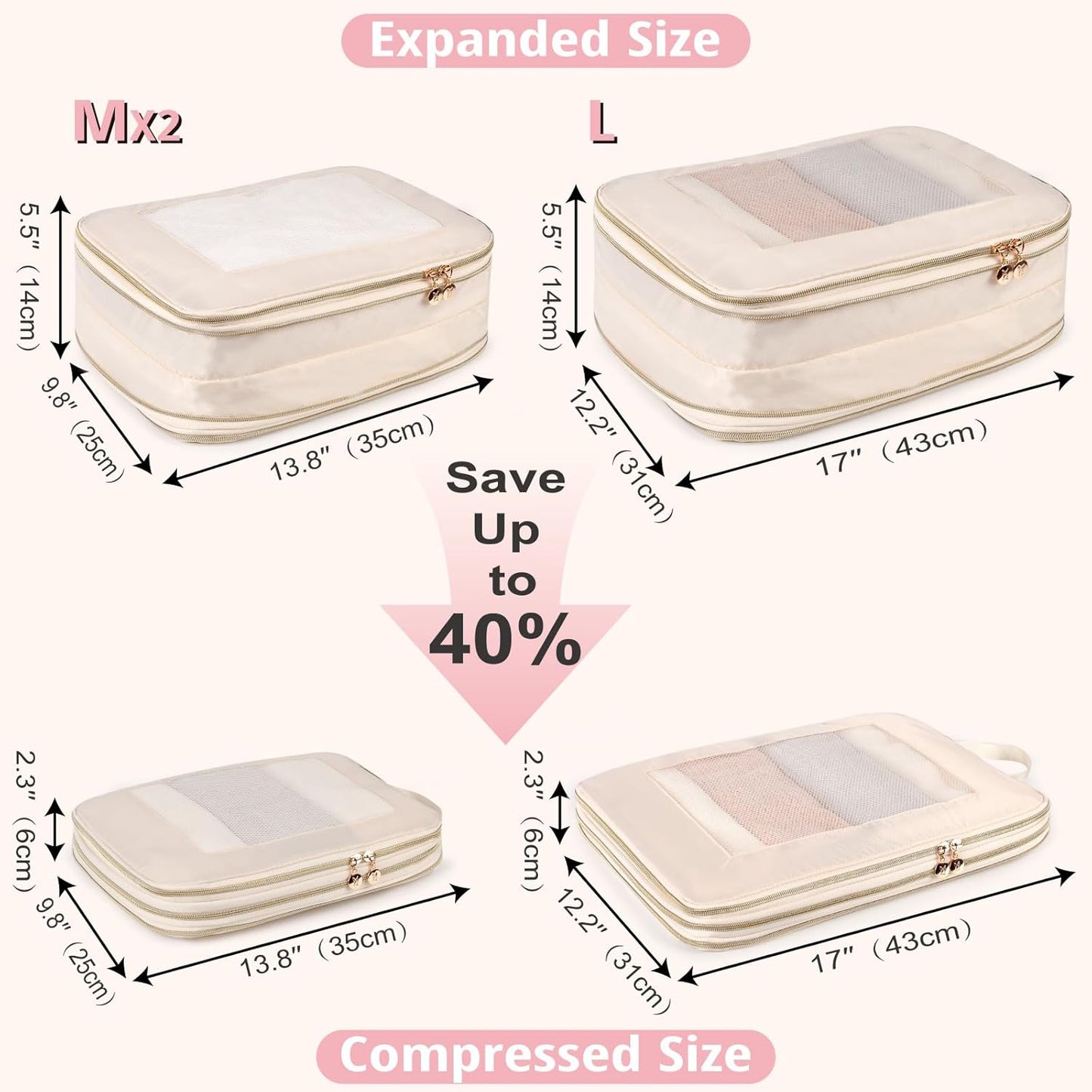 Expandable Double-Sided Compression Packing Cube，3 Set Lightweight Double Deck Organizer Bag Carry on Luggage Backpack Suitcases，Women Travel Accessories for Separate Clean and Dirty Clothes