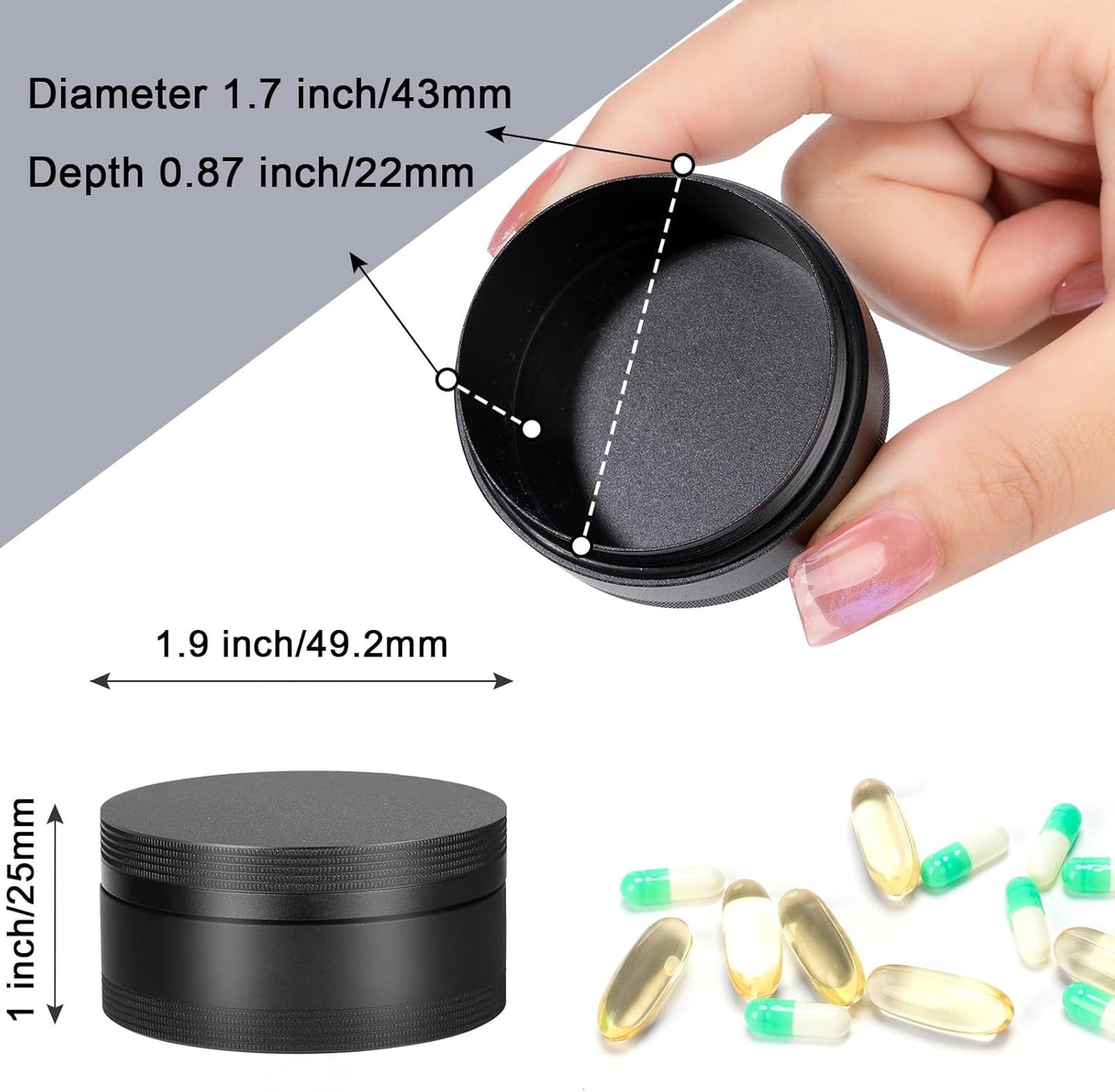 Portable Pill Case Pill Box Daily - Waterproof Single Metal Pill Organizer for Pocket Purse, Aluminium Alloy Round Daily Medicine Container to Hold Vitamins, Fish Oil Medium Size