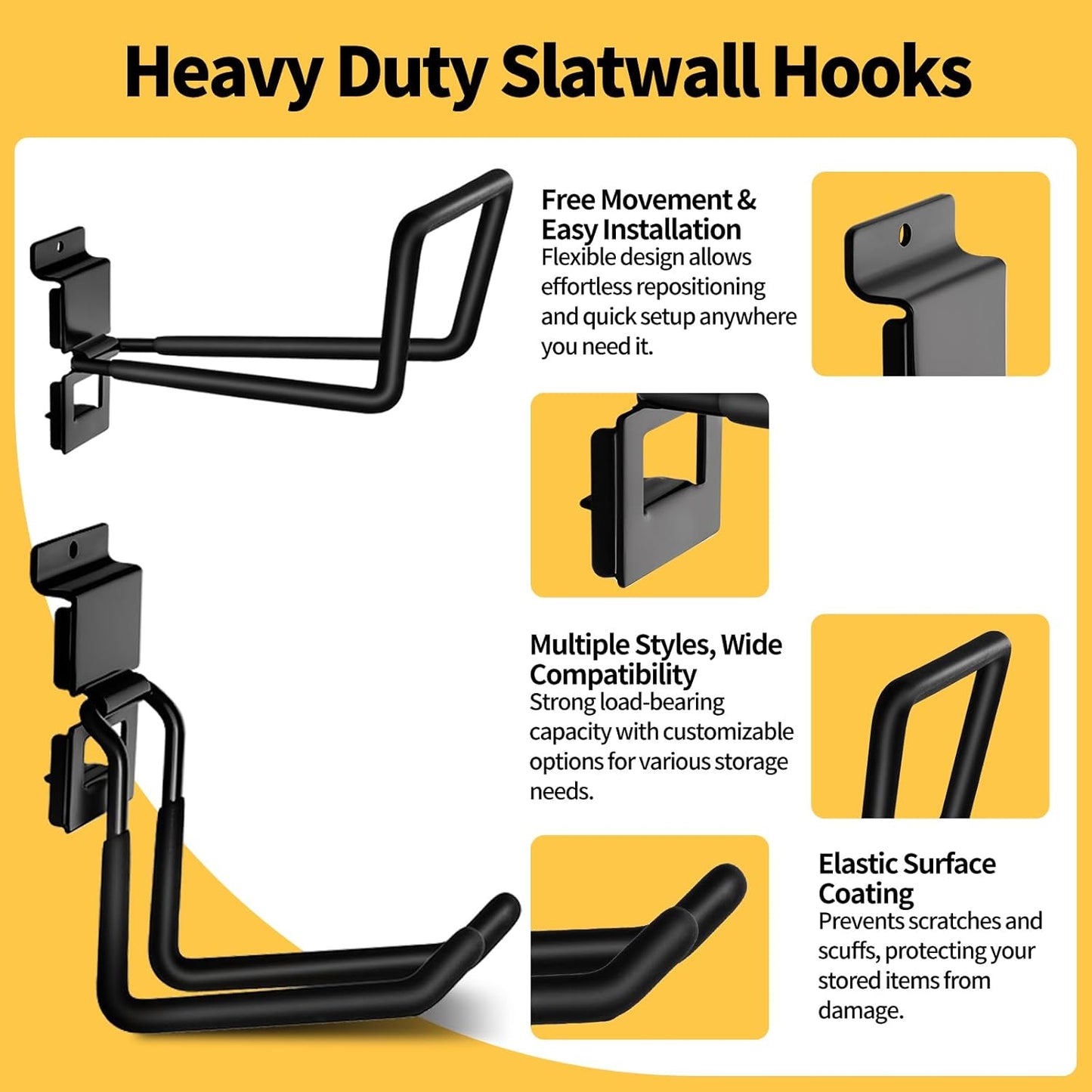 Slatwall Hooks 25 Pack, Heavy-Duty Metal Garage Slat Wall Hook Kit (10 Types), Rust-Resistant Storage Hooks for Tools, Ladders, Bikes & Garden Equipment, Fits Standard Slatwall Panels