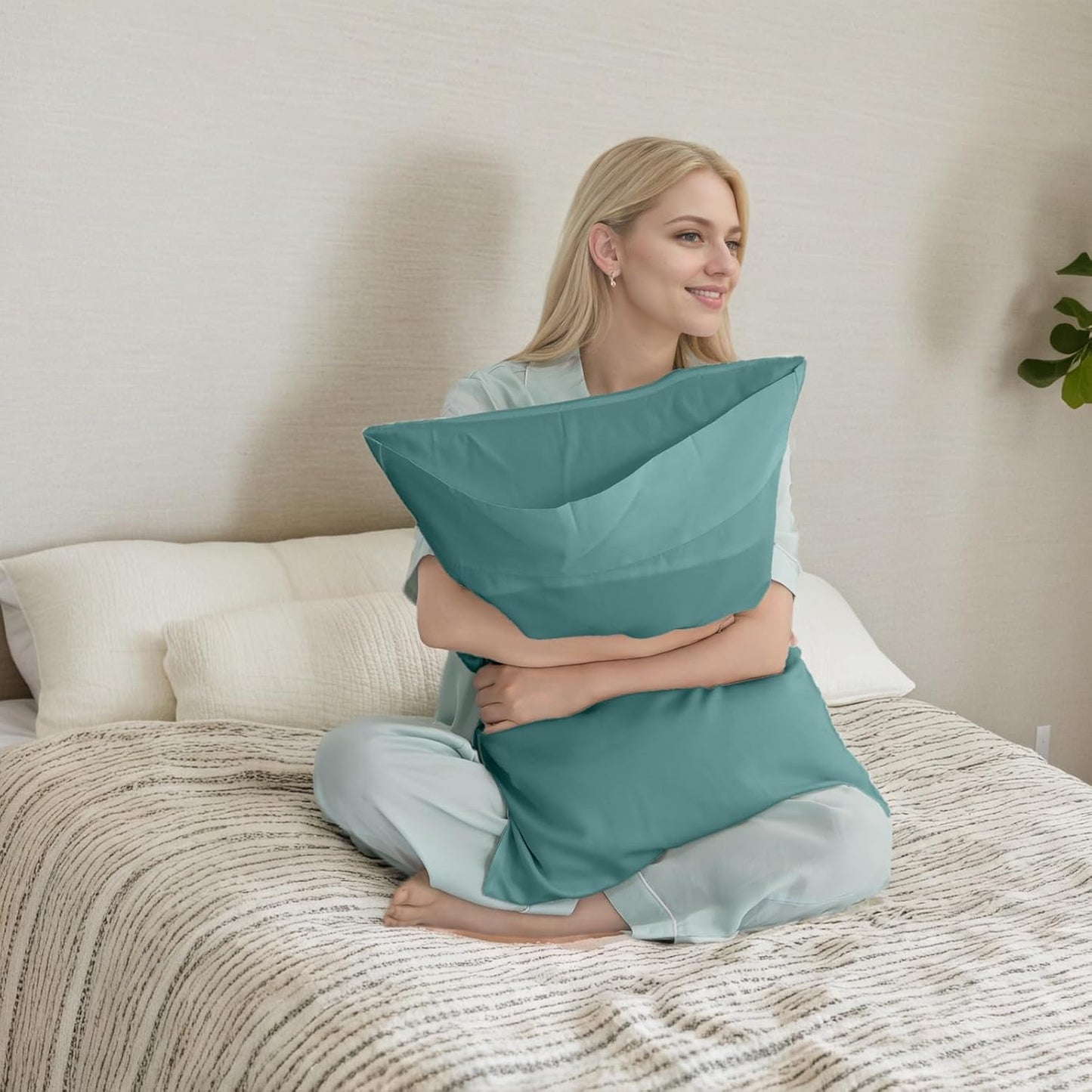 Teal Pillow Cases Queen Size 2 Pack, Bamboo Rayon Cooling Pillowcases with Envelope Closure, Cool Breathable Pillow Case for Hot Sleepers & Night Sweats, 20x30 inches