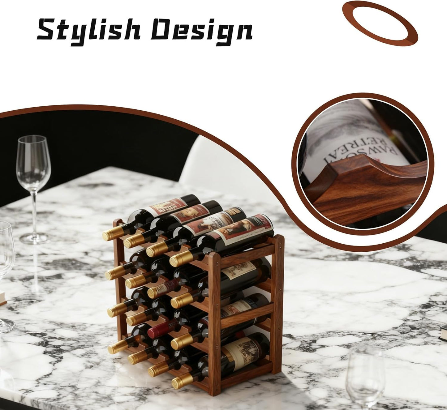 Wine Rack Freestanding Floor, Bamboo Wine Racks Cabinet Shelf 4-Tier 16 Bottles Freestanding Wine Bottle Holder, Retro Minimalist Home Decor Wine Display Rack for Cabinet Countertop