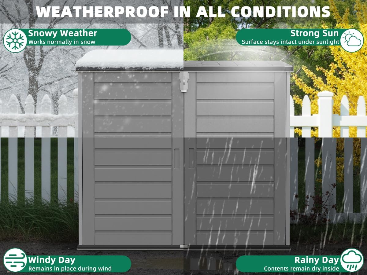Horizontal Outdoor Storage Shed, 304 Gallon Resin Storage Shed with Lockable Doors & Lift Lid, Waterproof Backyard Shed for Trash Cans, Tools & Patio Equipment (Upgraded Version)