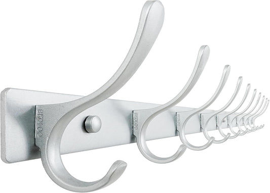 SKOLOO Coat Rack Wall Mounted - 10 Hooks, Heavy Duty, Stainless Steel, Metal Wall Hanger, Sturdy Coat Hooks for Hanging Coats, Jacket, Clothes, Hat, Cold Light Silver