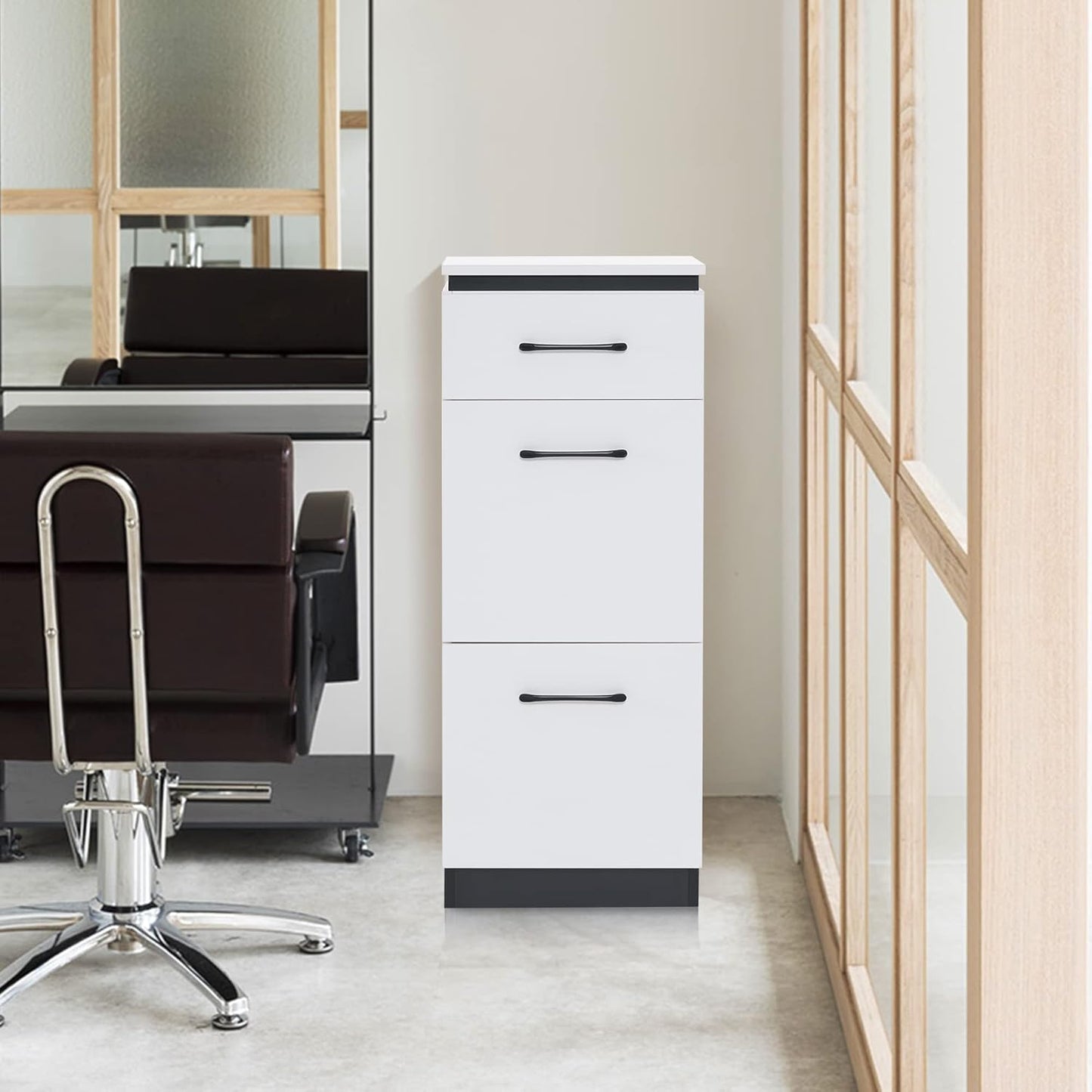 BarberPub Storage Cabinet for Barber Salon, Organizer with Tool Drawers for Hair Styling, Multi-Use Beauty Equipment, 2002 (White)
