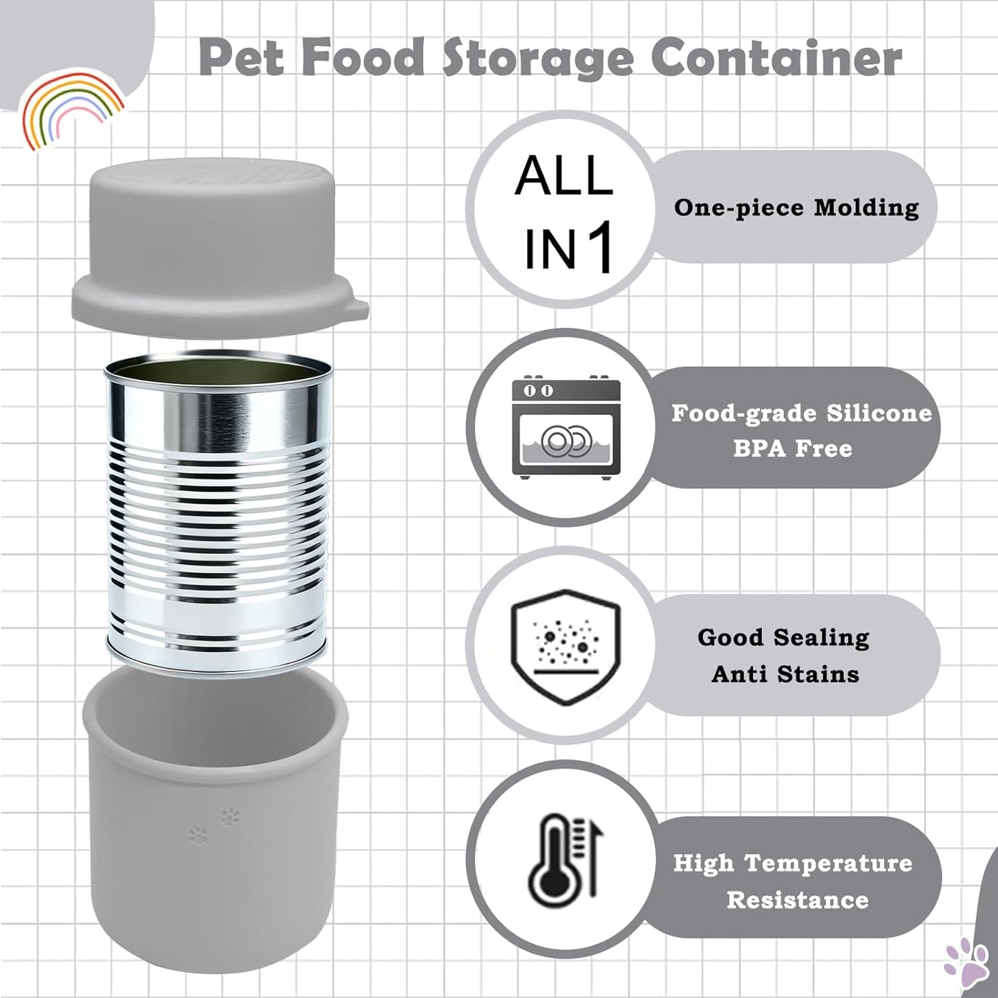 Original Canned Dog Food Storage Container | Silicone Can Cover Pet Food Sealer | BPA Free, Airtight, Dishwasher & Freezer Safe (2 Pcs Grey)
