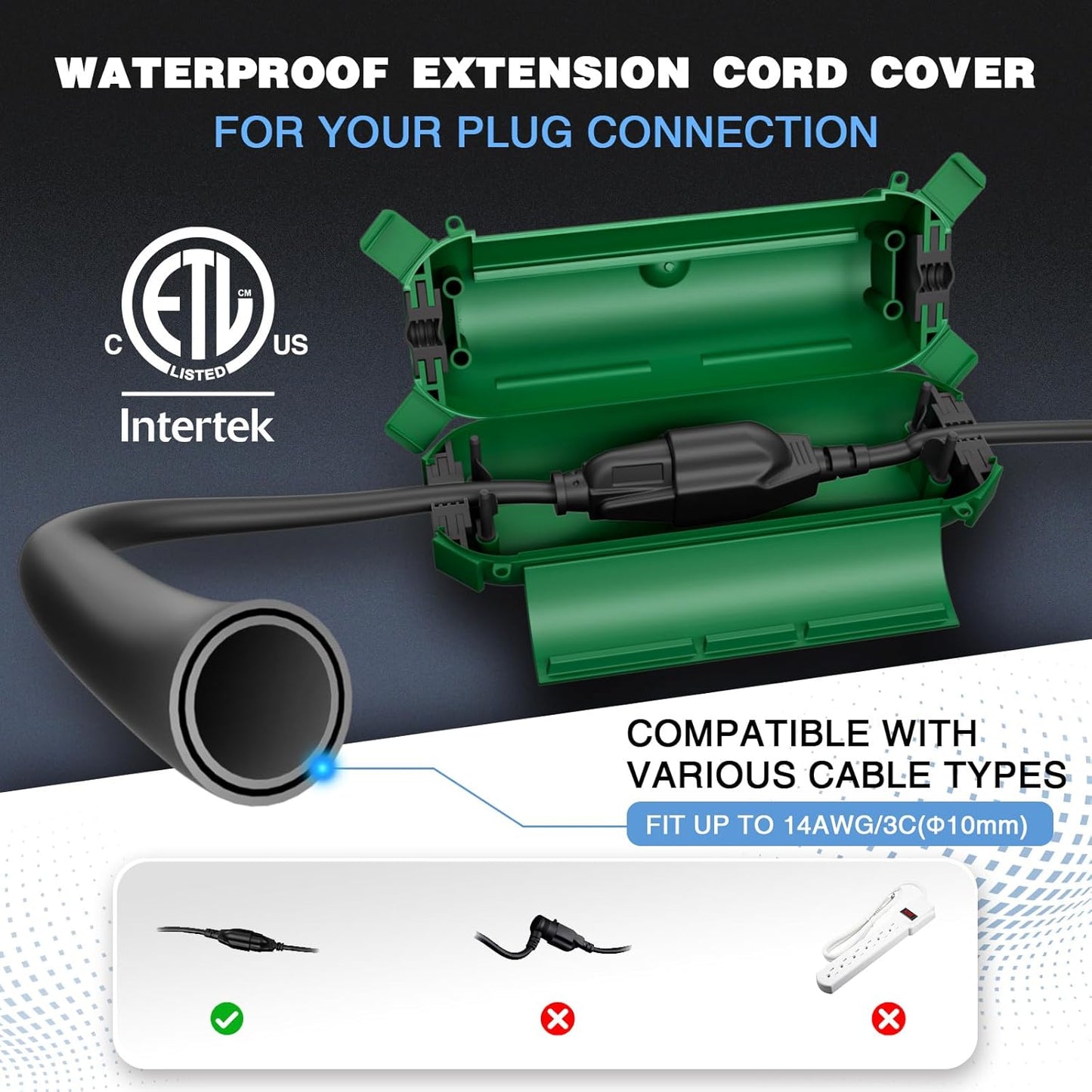 Flemoon [9 Pack] Outdoor Extension Cord Safety Cover, IPX4 Waterproof Connection Protector, Weatherproof Electrical Box for Outdoor Plug, Outlet, Holiday Light, Christmas Decorations, Green