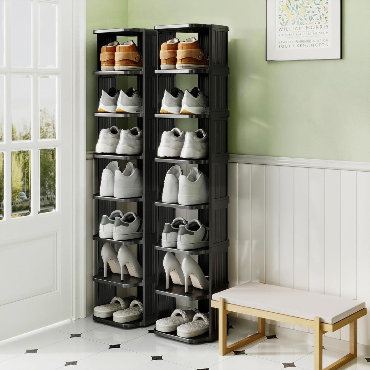 Kitstorack Stackable 16-Tier Shoe Rack for Closet & Entrance - Tall, Narrow, Vertical Shoe Stand - Plastic, Free Standing - Ideal for Small Spaces