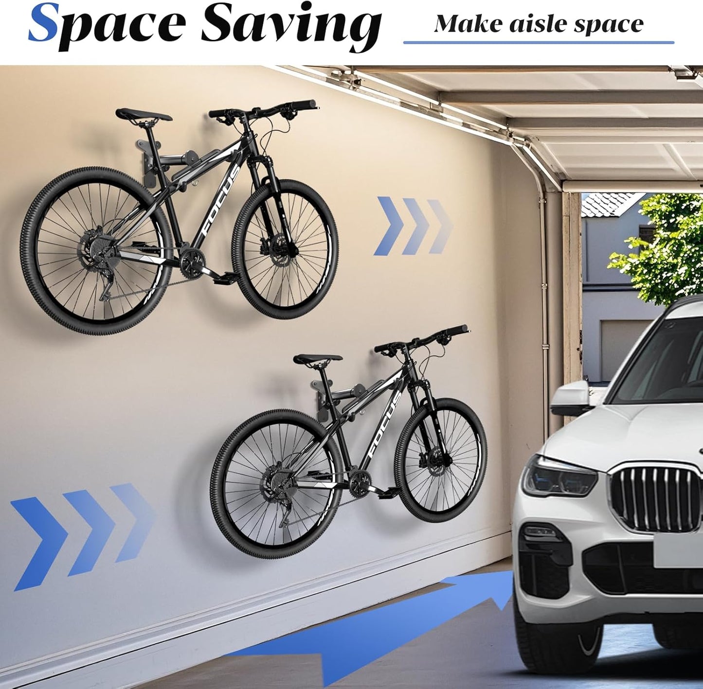 Goovilla Bike Wall Mount Hanger Adjustable - Space Saving Horizontal Bicycle Rack for Mountain/Road/Hybrid Bikes | Secure Home Garage Storage with Easy Installation | 1-Pack Cycling Holder Hook,Black