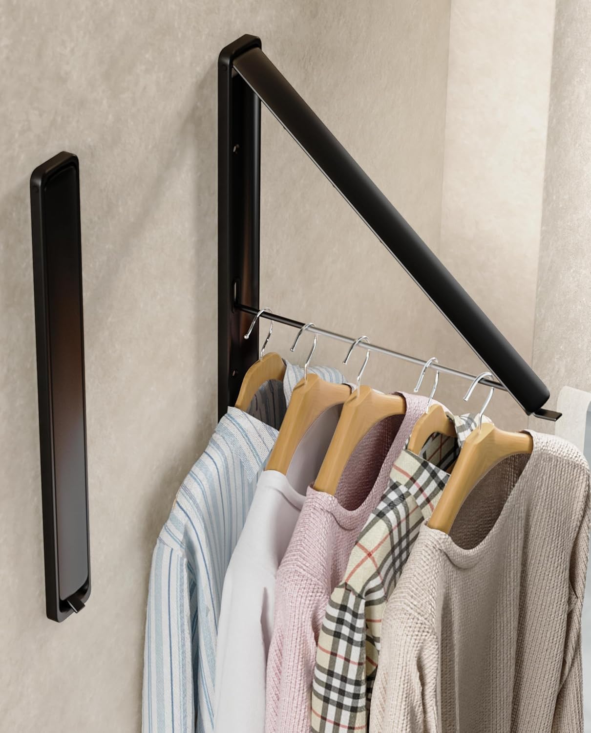 Dr.DJ Clothes Drying Rack Wall Mounted, Retractable & Foldable Clothes Hanger for Laundry Room Organization and Storage, Clothes Hanger Rack for Dorm, Closet, Balcony, Laundry Room(2Pack, Black)