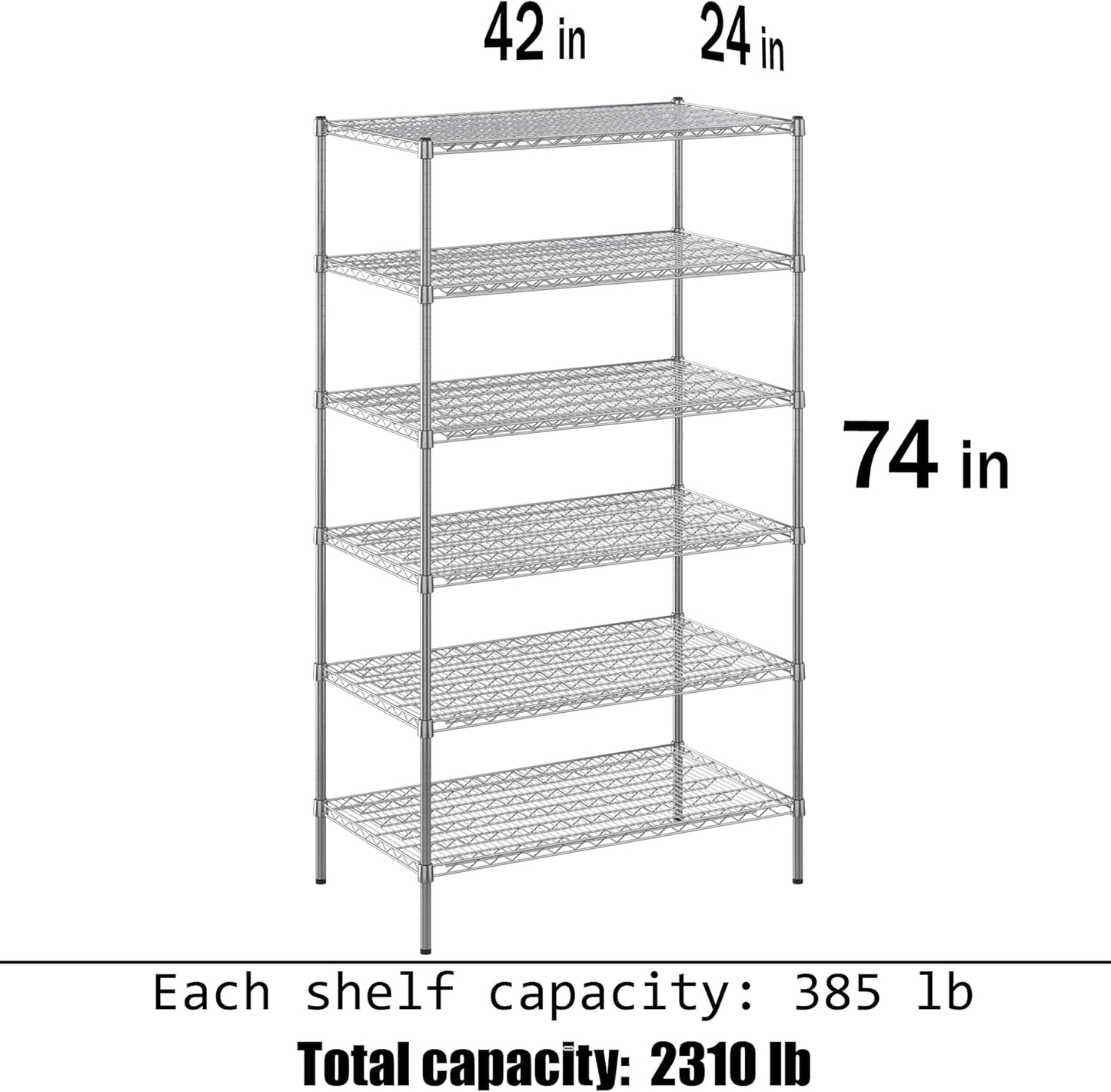 24" Deep x 42" Wide x 74" Height Wire Shelving Kit | 6-Tier | NSF Commercial Storage Rack Unit
