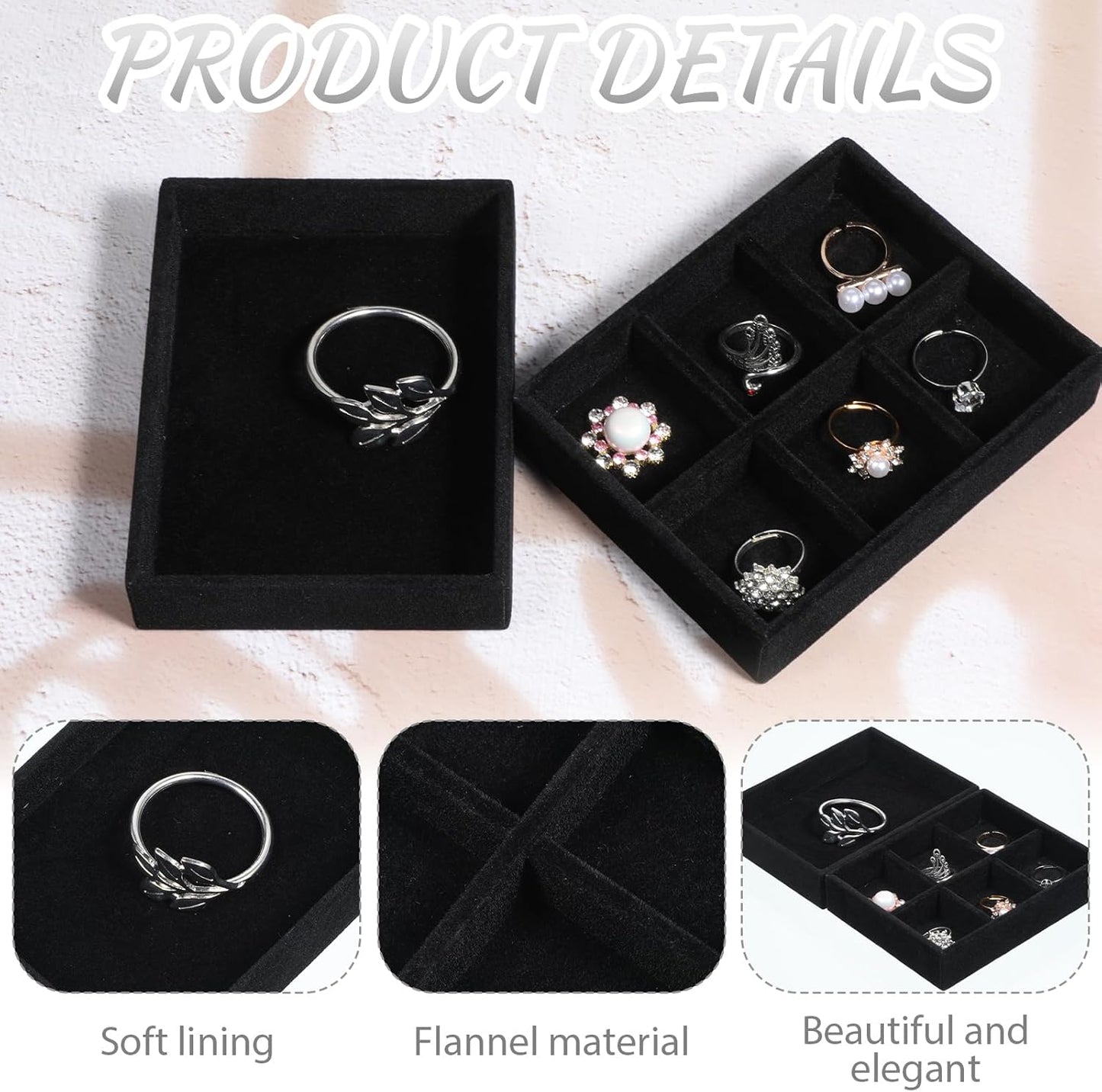 2 PCS Black Velvet Stackable Ring Organizer Tray, Earrings Display Tray Storage, Small Jewelry Trays, Display Storage Holder for Ring Earrings Jewelry (2 Styles)