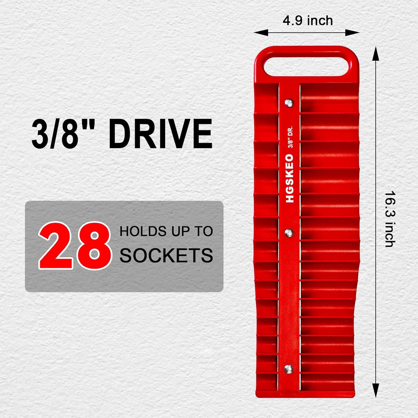 Magnetic Socket Holder Set with Handle, Portable Socket Organizer, Heavy Duty Socket Racks 3/8" Drive Holders Hold 28 standard Sockets for Tool Box (Red, 3/8" Drive)