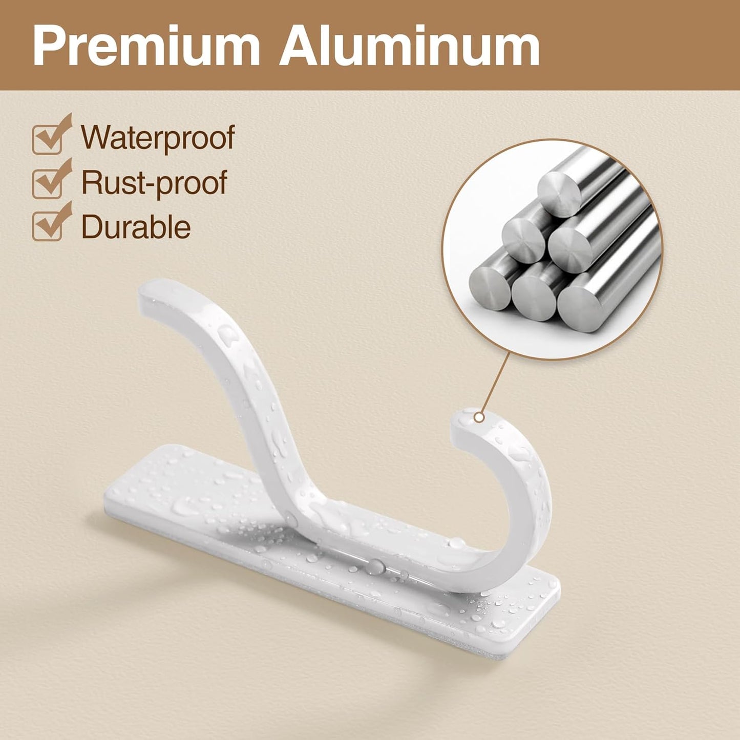pickpiff Adhesive Wall Hooks for Hanging Towels - Heavy Duty Stick On Hooks, Strong Hold up to 13 lbs, Damage-Free Hangers for Coats, Bags, Purses, Ideal for Door, Closet, or Bathroom, White, 4 Pack