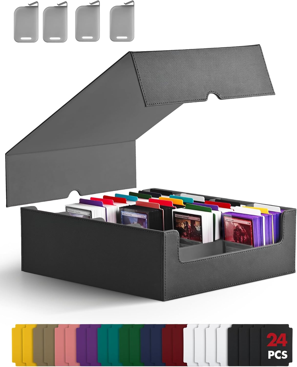 ZLCA Card Storage Box for MTG PTCG, Commander Deck Box Holds 3200+ Cards, Trading Card Storage Case with 4 Stoppers, Card Organizer for TCG Sport Cards(Black)