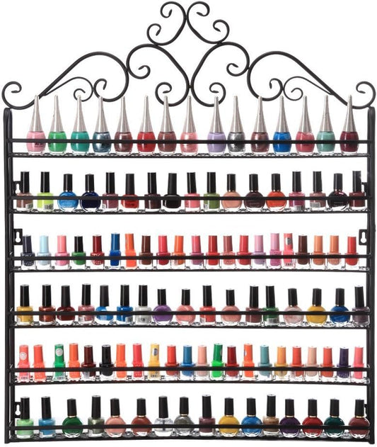 DAZONE DIY Mounted 6 Shelf Nail Polish Wall Rack Organizer Holds 120 Bottles Nail Polish or Essential Oils Black