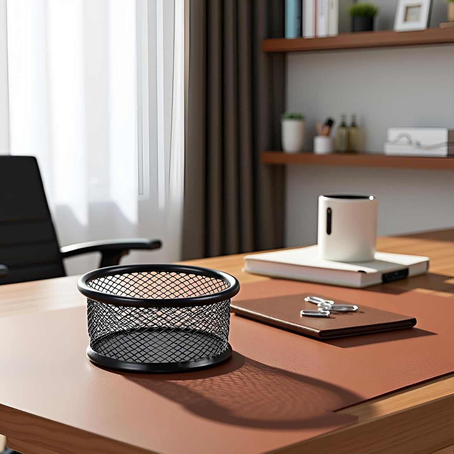 2Pcs Black Minimalist Metal Paper Clip Holder Mesh Paperclip Bowl Binder Clip Dispenser Desk Bobby Pin Container Organizer for Home Office Classroom School Desk Supplies Holders and Dispensers