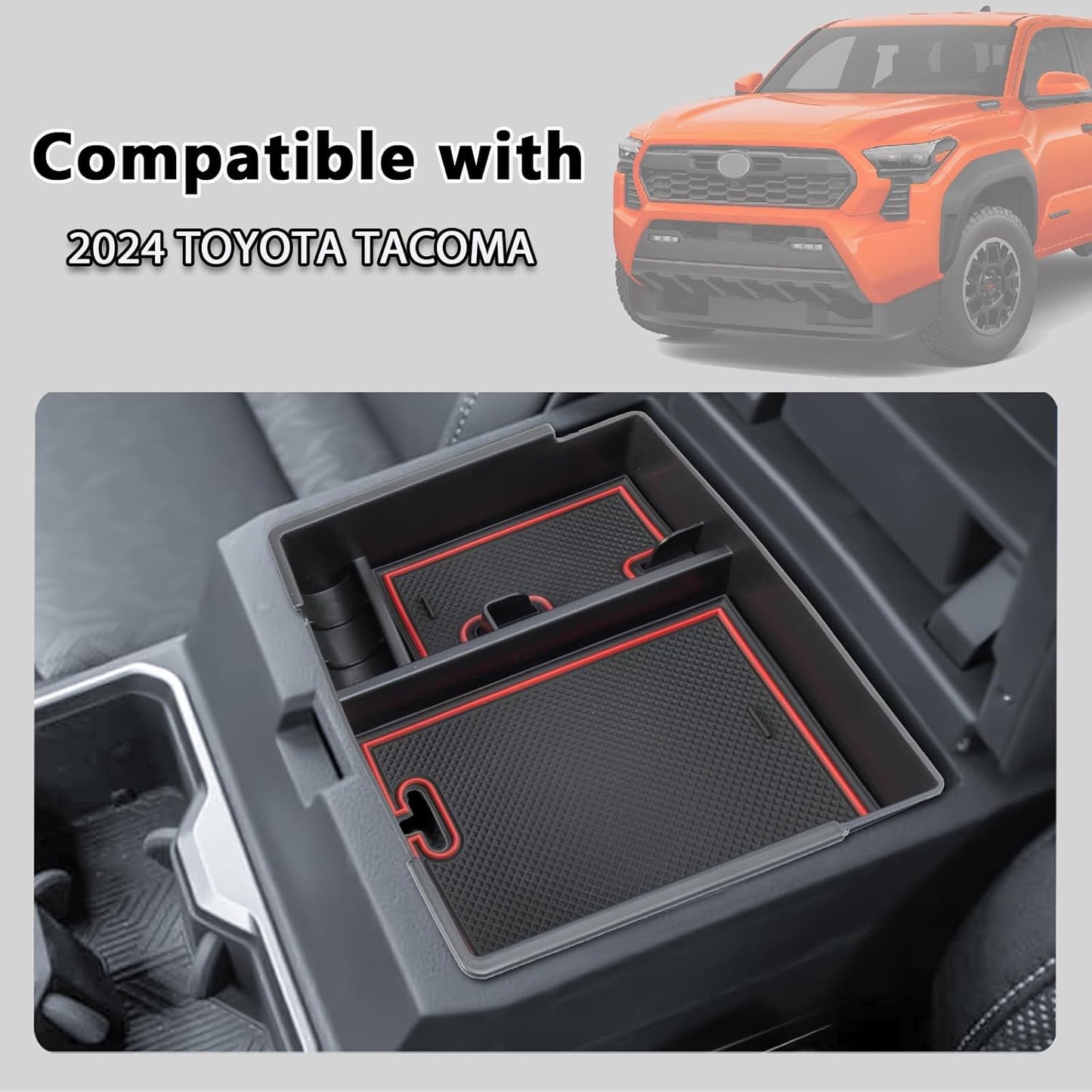 Center Console Organizer Compatible with 2024 2025 Toyota Tacoma Console Armrest Storage Box Interior Insert Storage Tray Secondary Accessories-Red