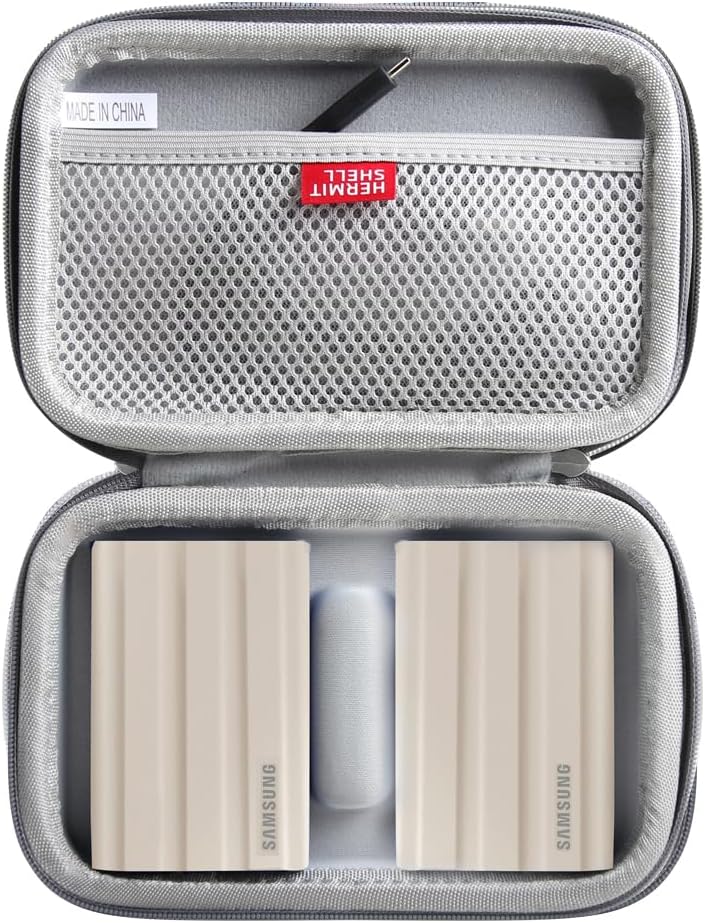 Hermitshell Hard Travel Case for Samsung T7 Shield 2TB / 1TB / 4TB, Portable SSD, USB 3.2 Gen2 External Solid State Drive (Grey, Case for 2 Hard Drives)