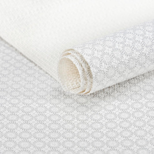 FIFTY FEET 12"x120" Non-Adhesive Shelf Liner for Kitchen Cabinets and Drawers, Washable Non-Slip PVC Cabinet Liner (White Circle)(1 Roll)