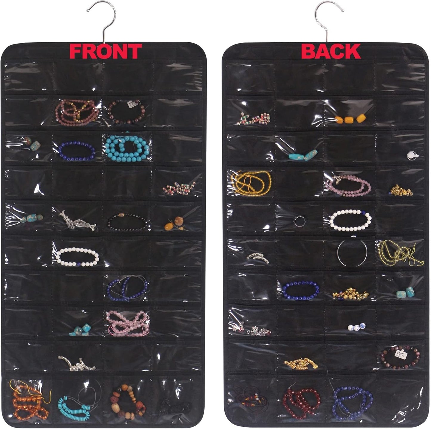 DIOMMELL 80 Pockets Hanging Jewelry Organizer for women, Storage Bag for Earrings Necklace Bracelet Ring accessory display holder box