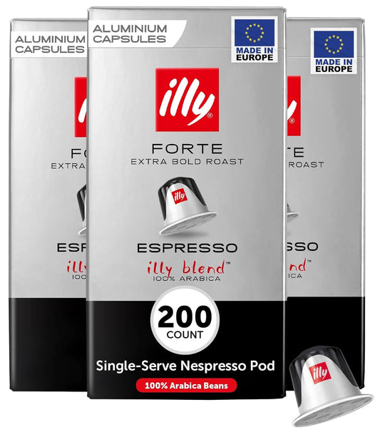 illy Espresso Coffee Pods - Compatible with Nespresso Machines - Forte Extra Bold Roast - Rich & Strong Flavor - Notes of Dark Chocolate - Single Serve Capsules - 10 Count (Pack of 20)