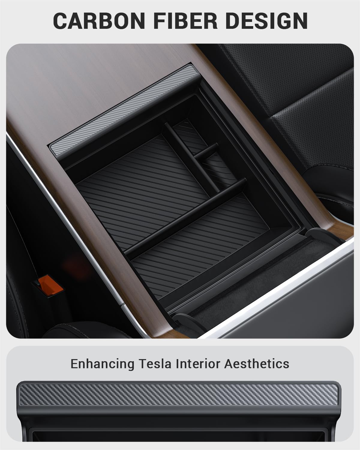 BASENOR 2026-2022 Tesla Model S Model X Center Console Organizer Tray(Carbon Edition), Armrest Storage Box for Model X/S Plaid/Long Range Refresh Console Accessories