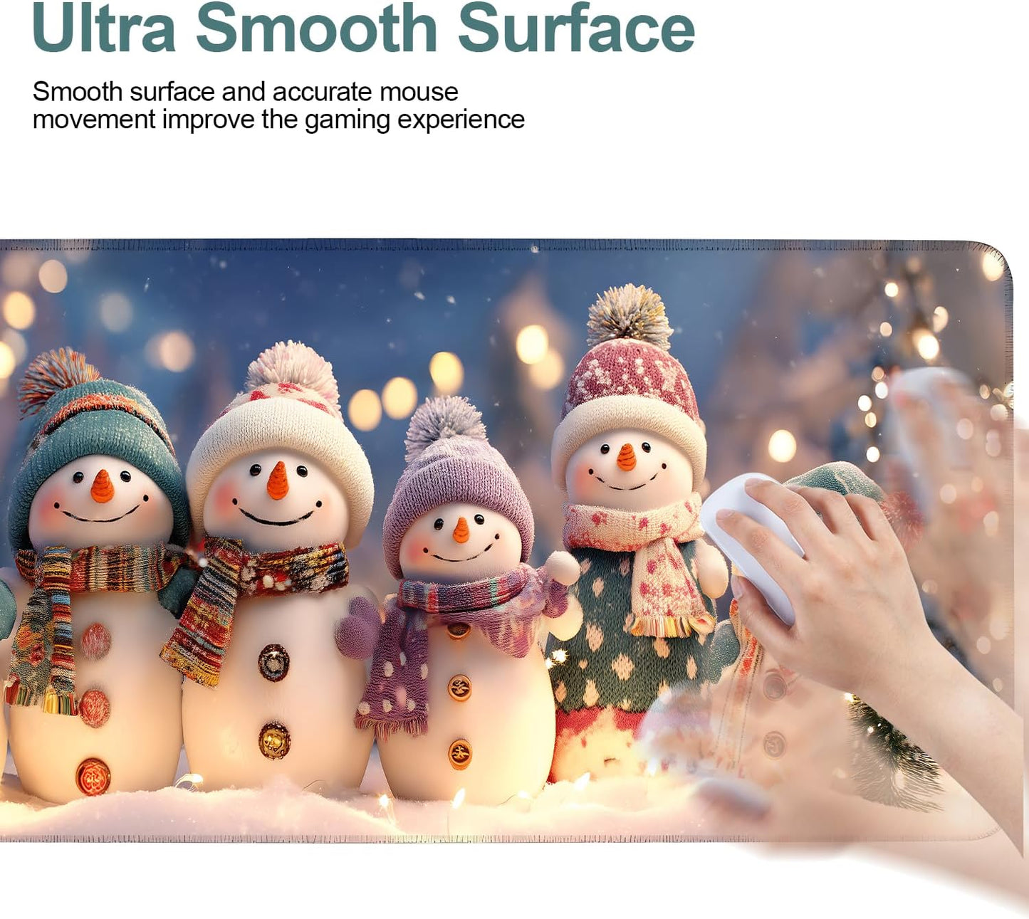 Six Snowmen Gaming Mouse Pad 31.5"x11.8"Desk Mat Anti-Slip Rubber Base & Durable Stitched Edges for Gamers Smooth Mouse Writing Surface for Desk Office/Home