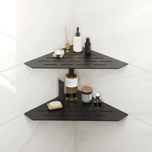 FerdY 2-Pack 10" Matte Black Recessed Corner Shower Shelf, for Tiled Bathroom Walls, 304 Stainless Steel Floating Shelf, Shower Caddy Storage Shelves, No Drilling Required, Striped Diamond