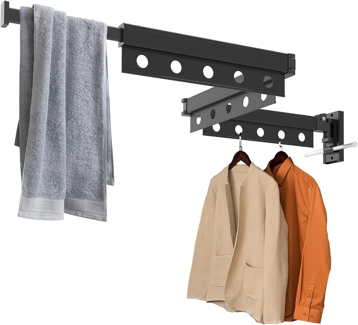 Clothes Drying Rack Wall Mounted, Multi-Tier Collapsible Laundry Drying Rack, Space Saving Wall Mounted Clothes Drying Rack for Indoor & Outdoor, Retractable, Folding, Black Drying Rack Clothing