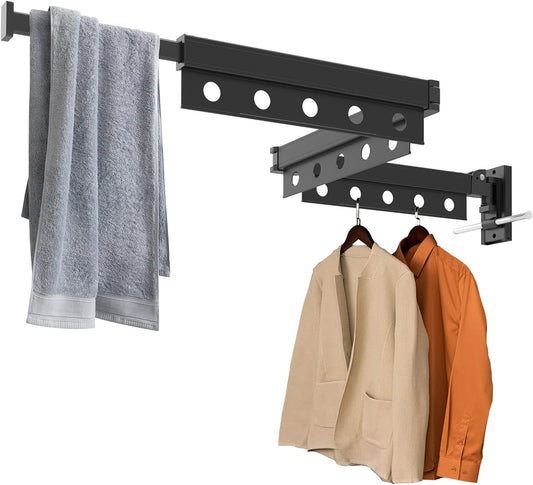 Clothes Drying Rack Wall Mounted, Multi-Tier Collapsible Laundry Drying Rack, Space Saving Wall Mounted Clothes Drying Rack for Indoor & Outdoor, Retractable, Folding, Black Drying Rack Clothing
