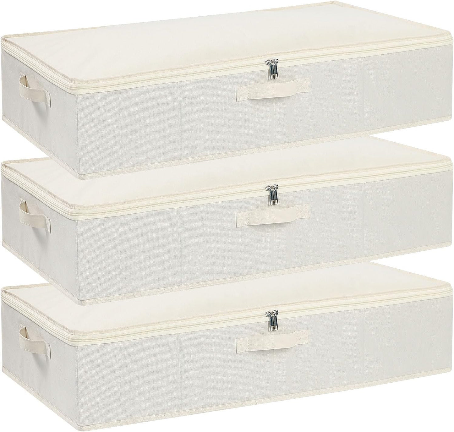 Clothes Organizers, Under Bed Storage Containers, Storage Bins With Lids and Reinforced Handles, Beige, 3 Pack, 23.6 x 11.8 x 5.9 Inch