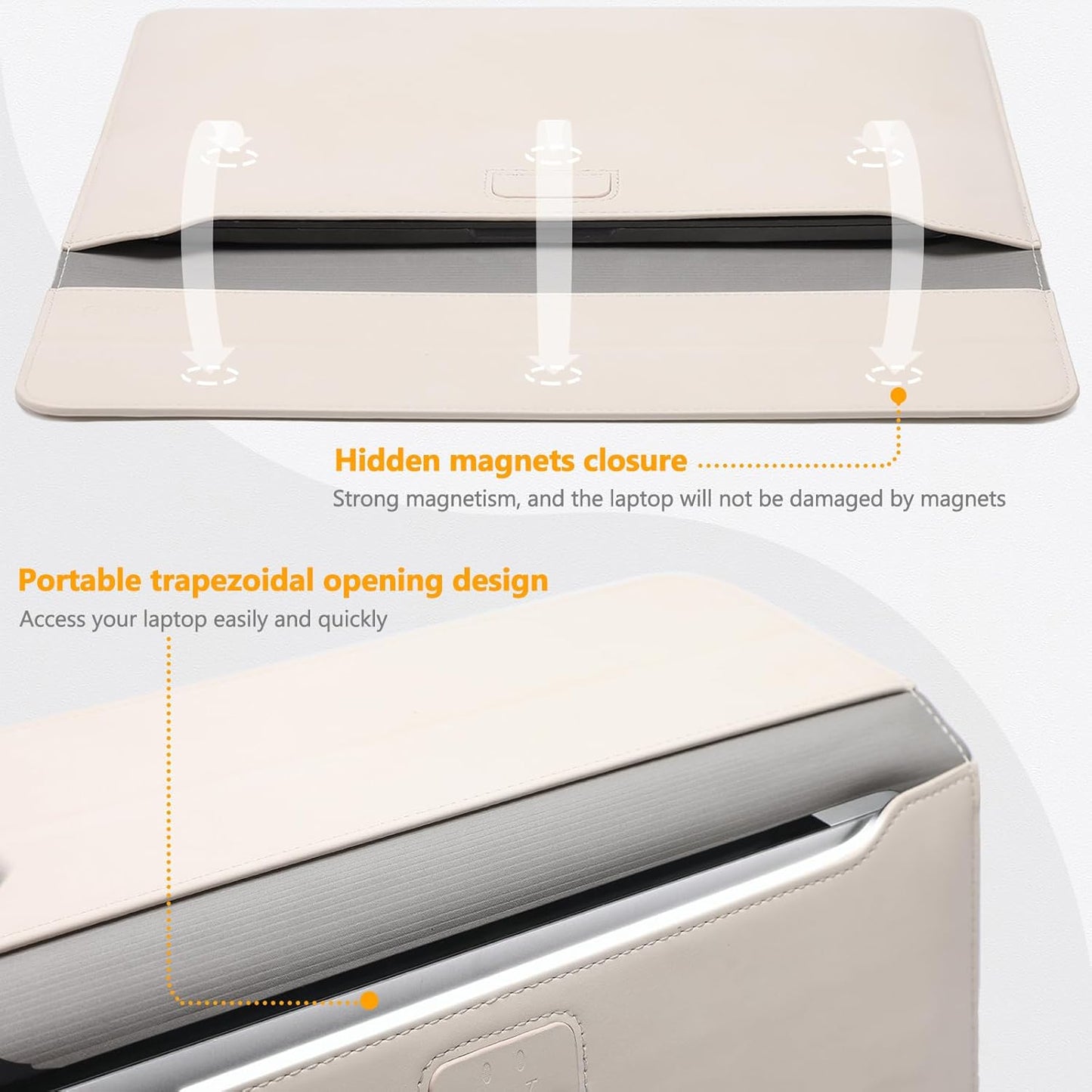 HYZUO 13.3-14 Inch Laptop Sleeve Case with Stand Feature for MacBook Pro 14 M5/M4/M3/M2/M1 2026-2021, MacBook Pro/Air 13.3, 13.5" 13.8" Surface Laptop, HP Spectre X360 13/14, Beige