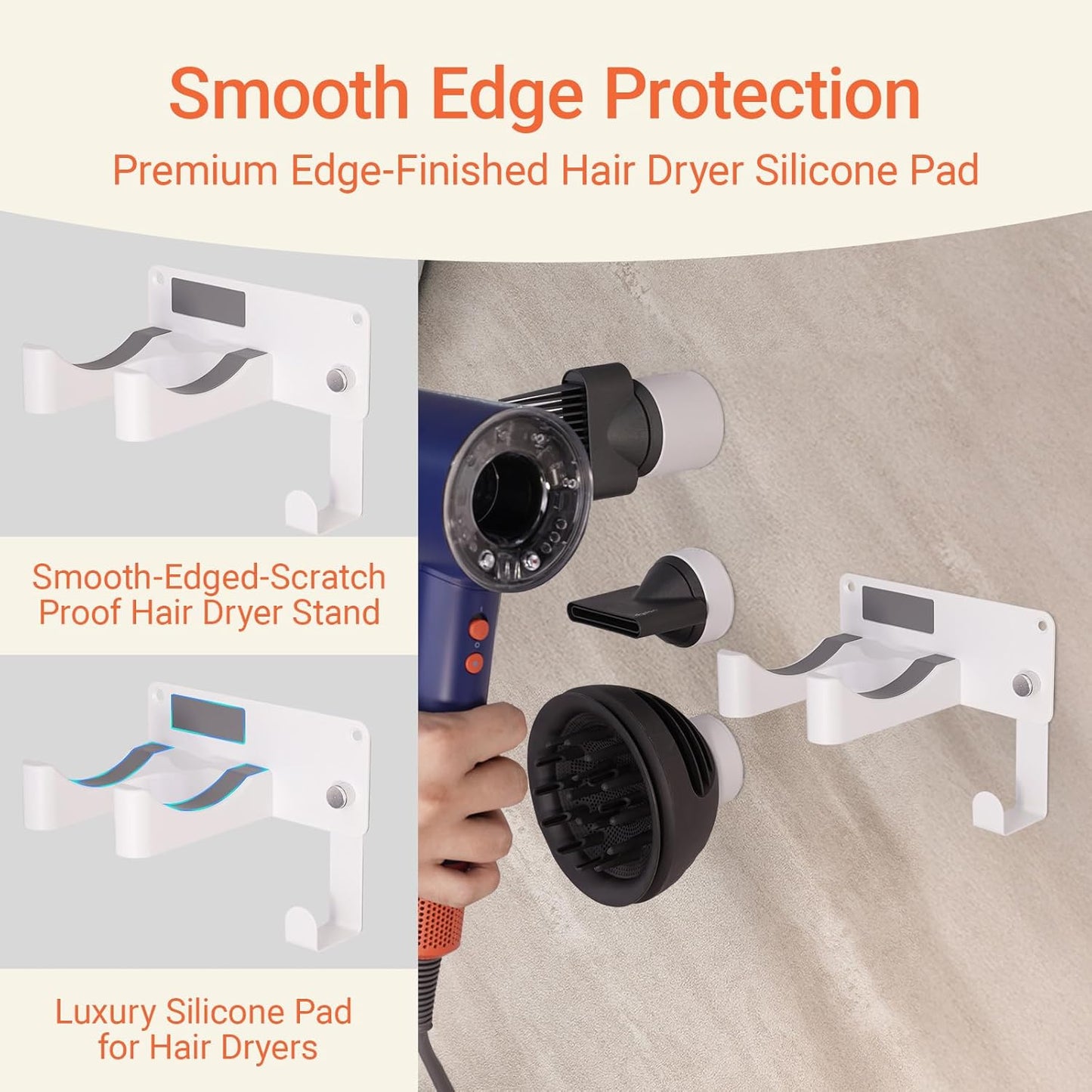 Hair Dryer Holder, Hair Dryer Holder Wall Mounted Self Adhesive Hairdryer Holder forDyson Aluminum Blow Dryer Holder Wall Mounted Black Hairdryer Hanger for Bathroom White CHOCHOYAH