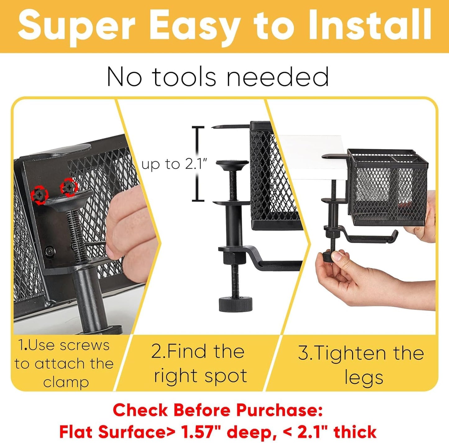 4 in 1 Metal Clip On Cup Holder Attachment for Gaming Desk or Table, Sturdy and Easy to Clamp, Attachable Anti-Spill Cup Holder for Salon Chair, Bedside, Water Bottles, Drinks, Headphones - Black